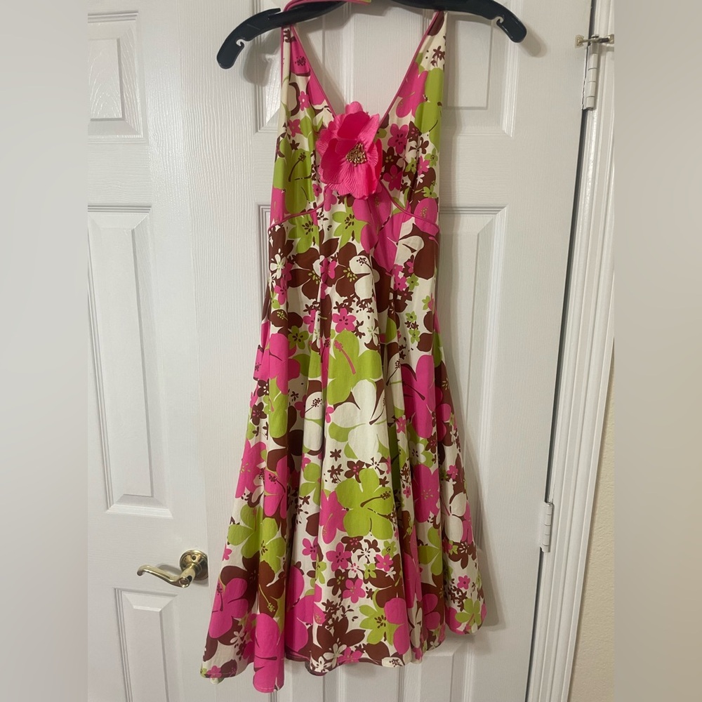 Eliza J Pink Floral Print Dress with Green Accents